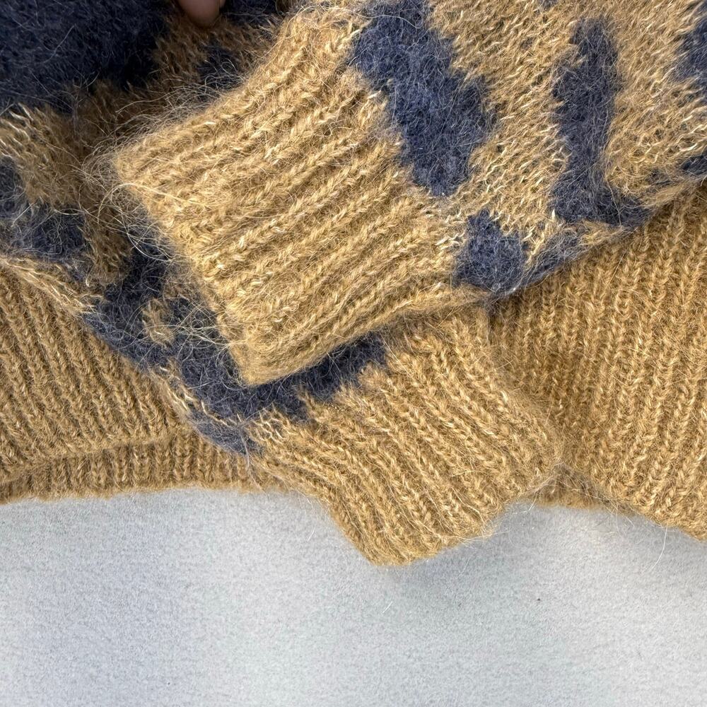 La Maille Cezane Sweater Women's XS Brown Black Cheetah Alpaca Angora Mohair - Picture 3 of 9